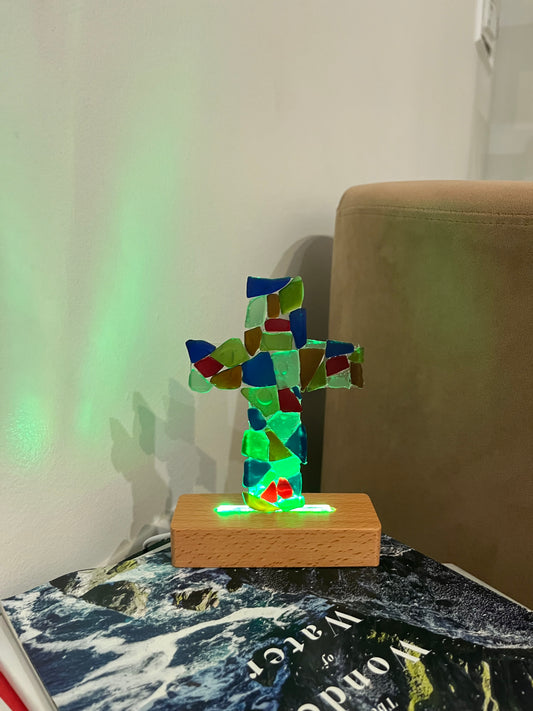 Chapel Illuminated Tumbled Glass Cross