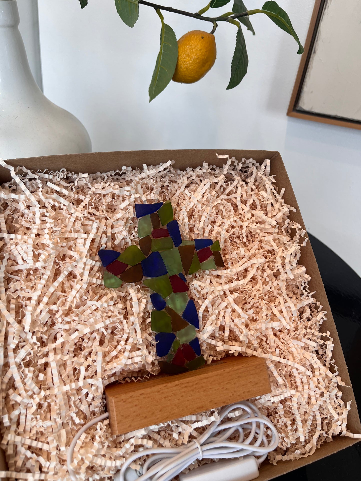Chapel Illuminated Tumbled Glass Cross