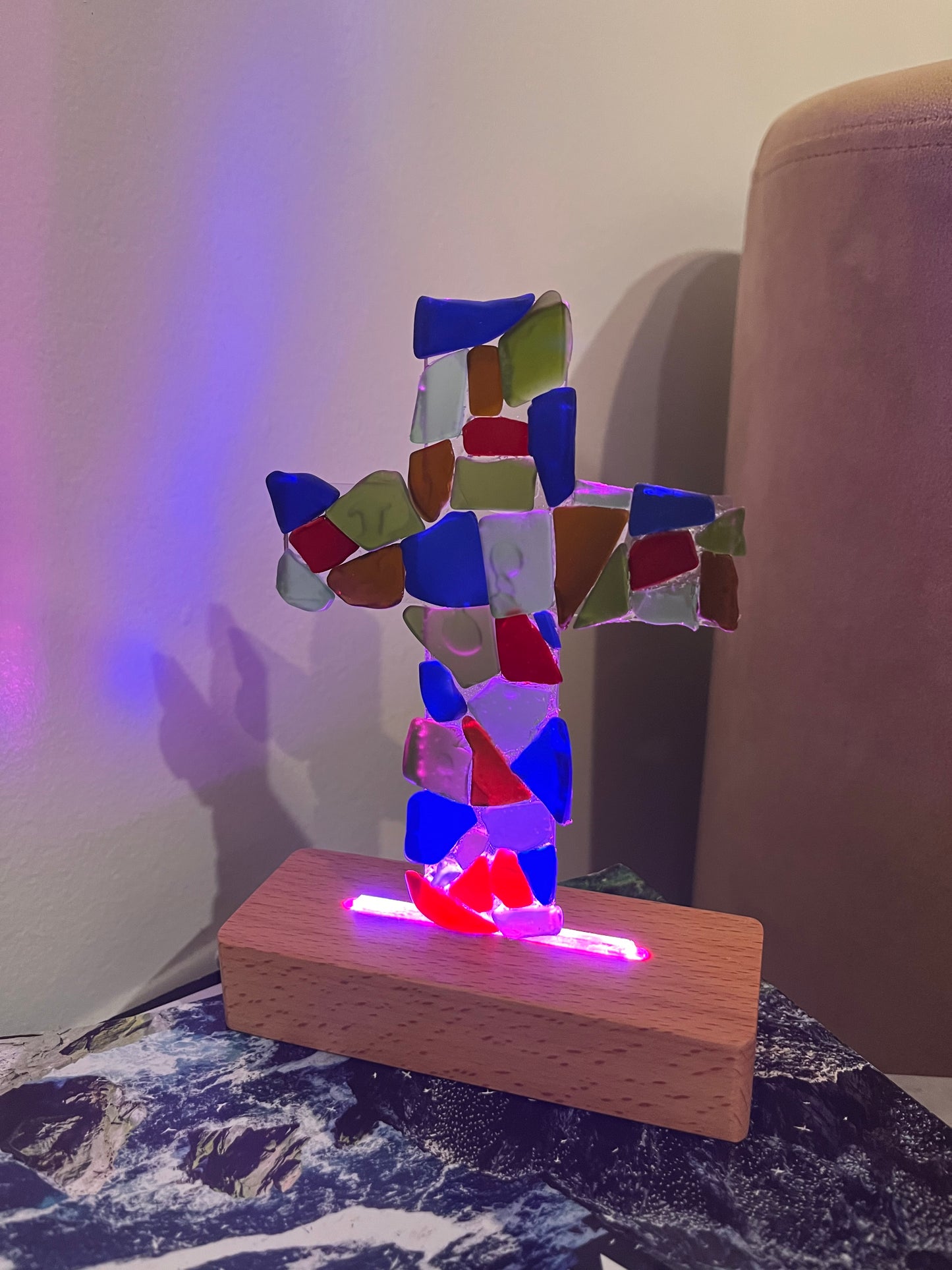 Chapel Illuminated Tumbled Glass Cross