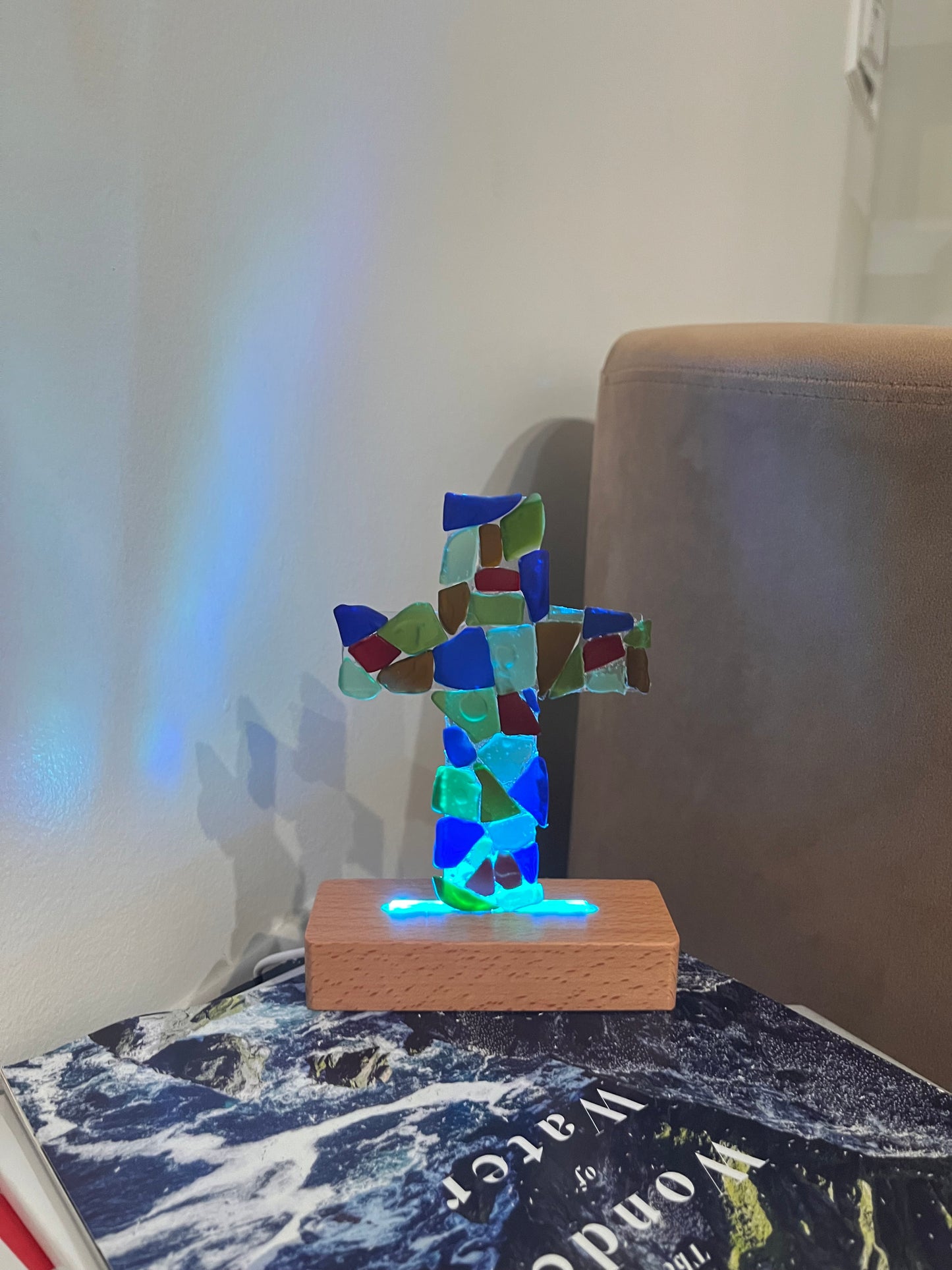 Chapel Illuminated Tumbled Glass Cross