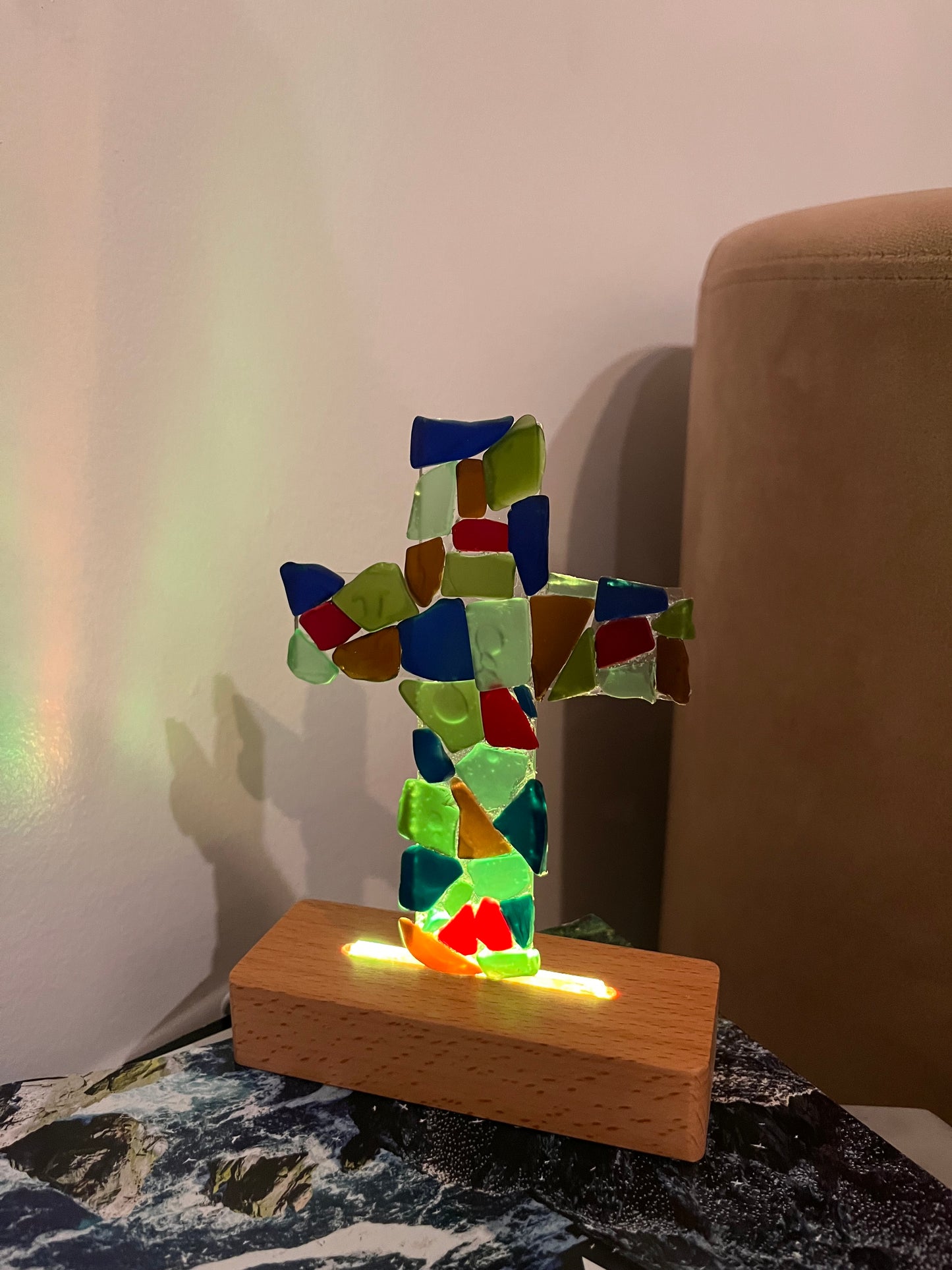 Chapel Illuminated Tumbled Glass Cross