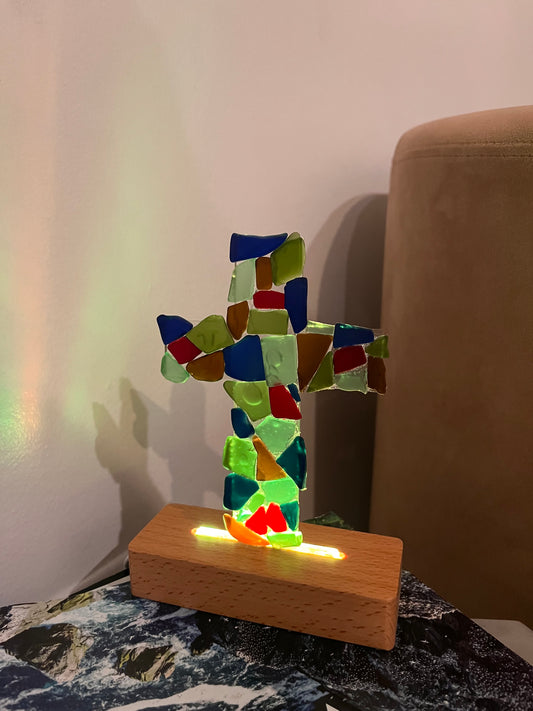 Chapel Illuminated Tumbled Glass Cross