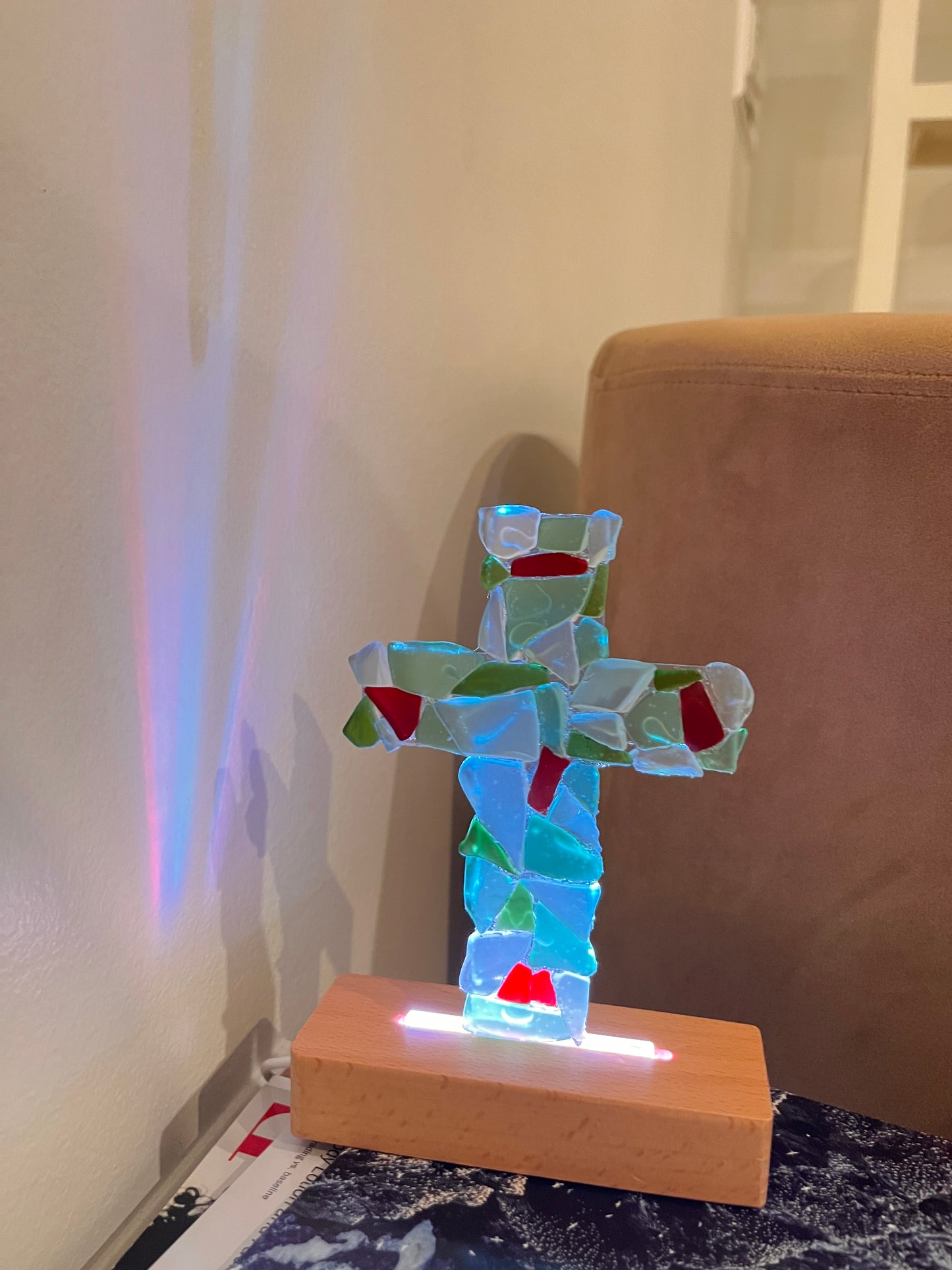 Coastal Illuminated Tumbled Glass Cross