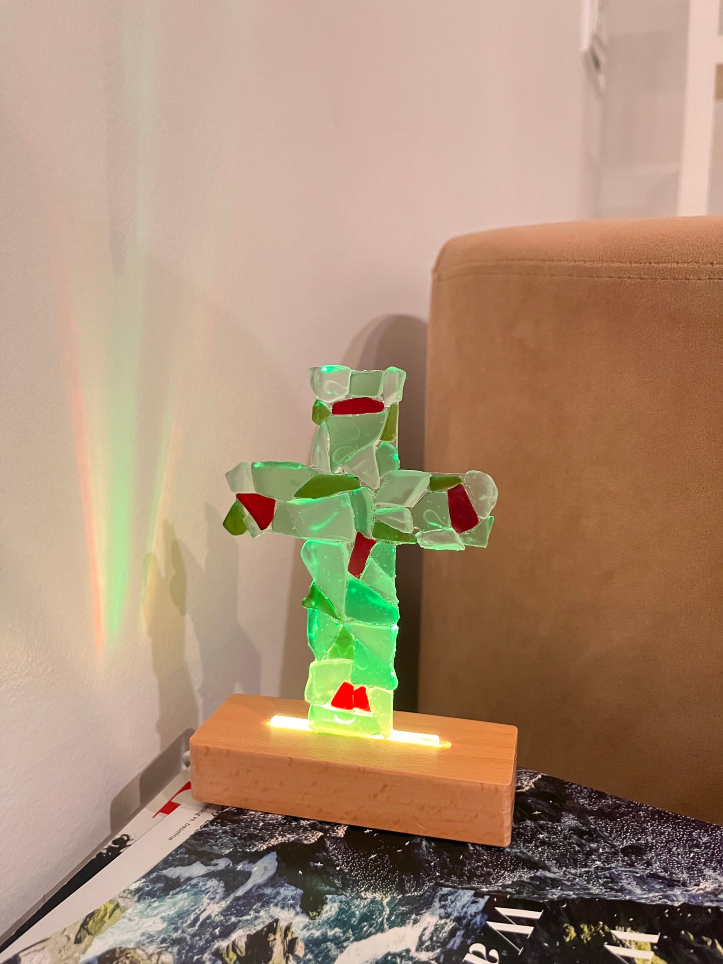 Coastal Illuminated Tumbled Glass Cross