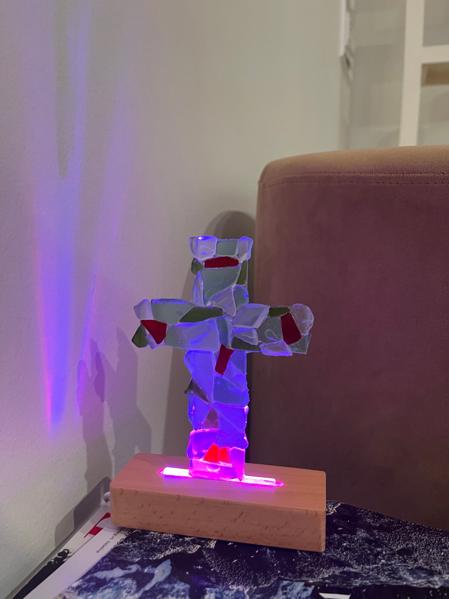 Coastal Illuminated Tumbled Glass Cross