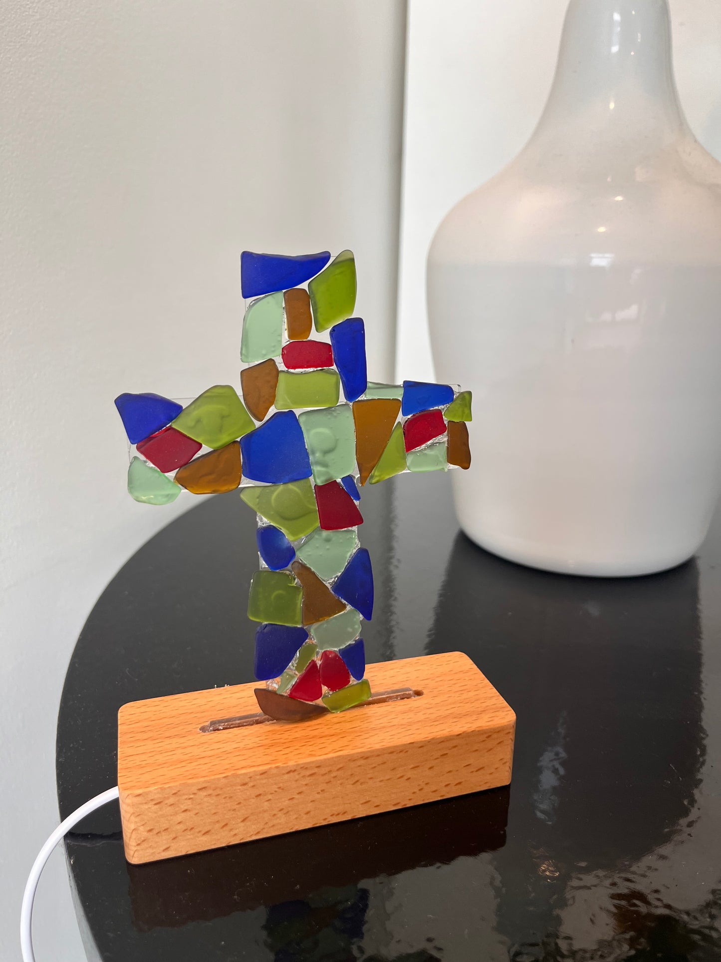 Chapel Illuminated Tumbled Glass Cross