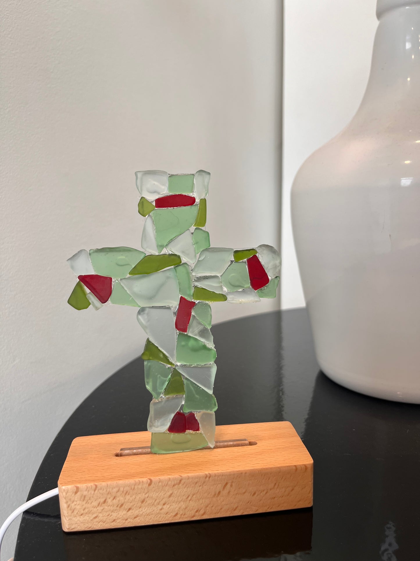 Coastal Illuminated Tumbled Glass Cross